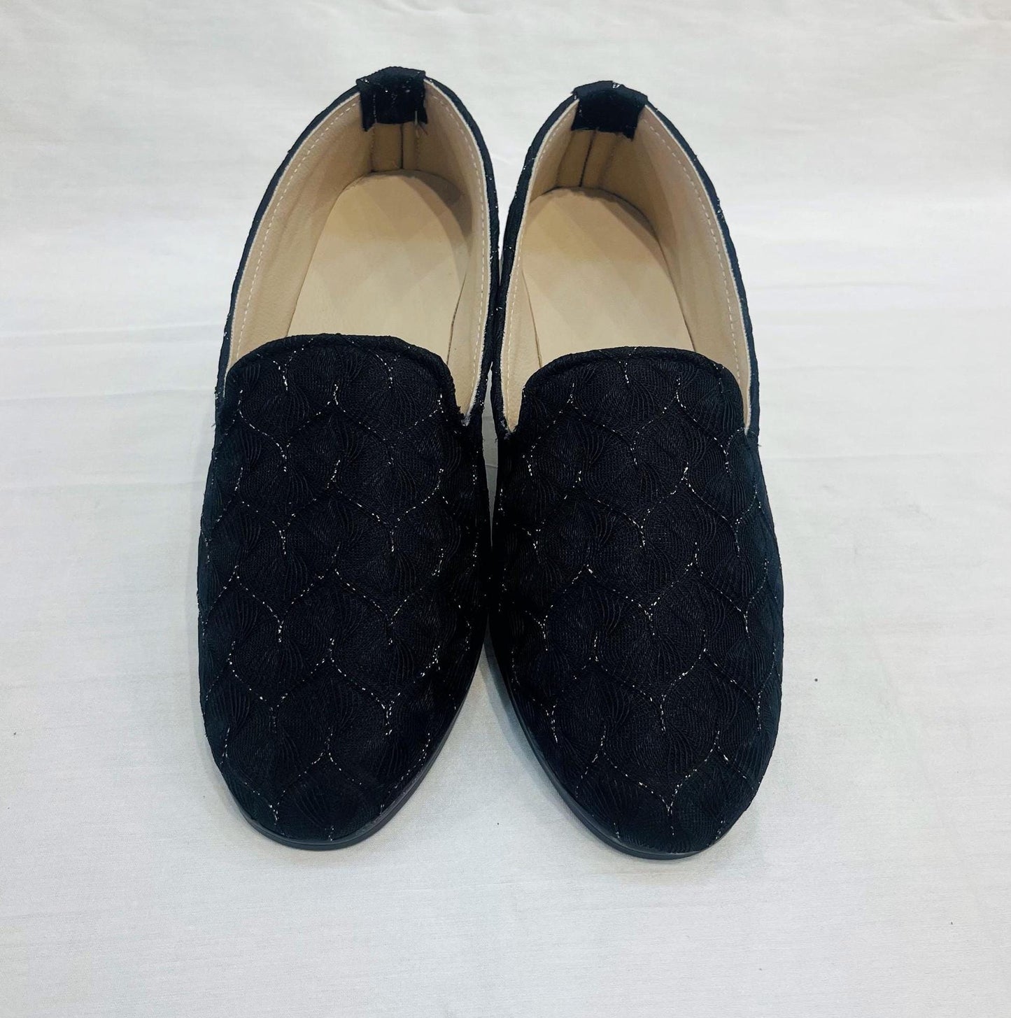 Black Velvet Non-Wrinkle Sherwani Loafers for Men, Indian Groom Wedding Shoes