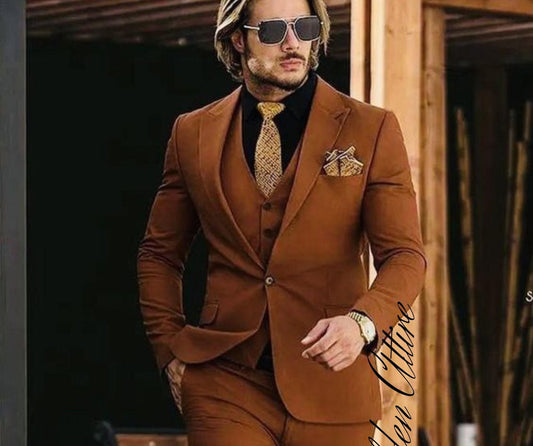 Rust Brown 3-Piece Suit: Classic Wedding Groom Tuxedo
