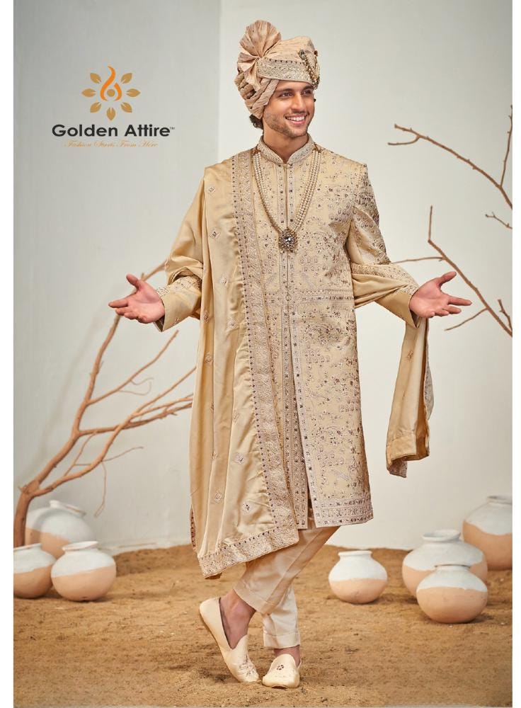 Handcrafted Sherwani Set, Indian Groom Outfit