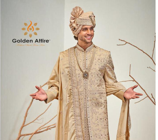 Handcrafted Sherwani Set, Indian Groom Outfit