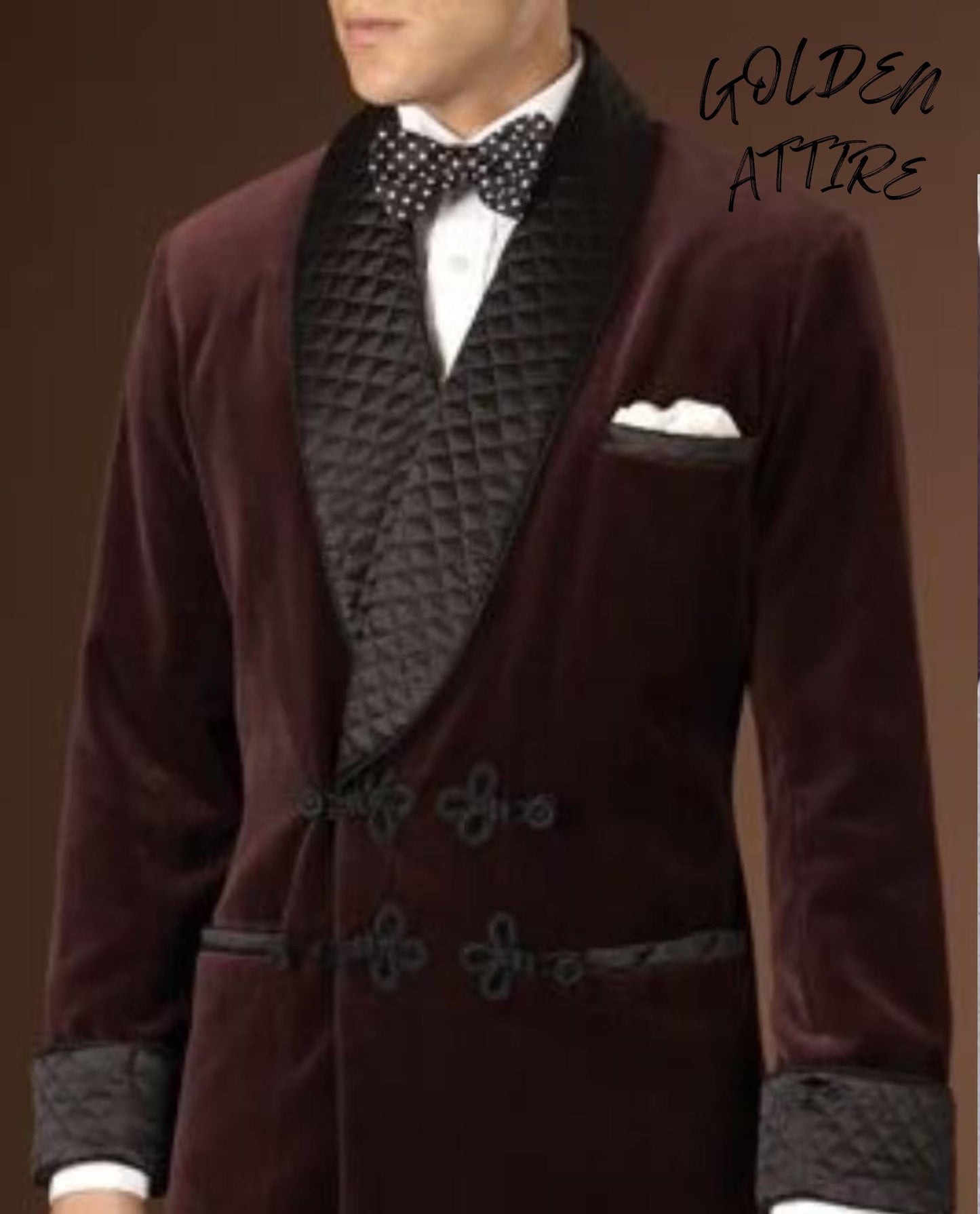 Burgundy Velvet Smoking Jacket, Double Breasted Tuxedo, Bespoke Jacket