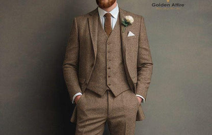 Tailor Made Tweed Suit, Vintage Style Three Piece Groom Wedding Suit