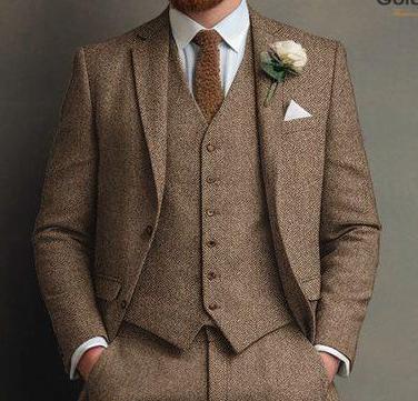 Tailor Made Tweed Suit, Vintage Style Three Piece Groom Wedding Suit