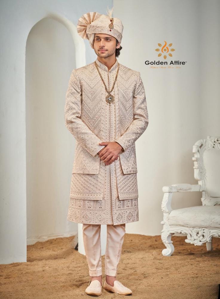 Dusty Pink Sherwani, Indian Groom Wedding Outfit