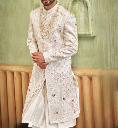 Pristine White Groom Sherwani, Indian Wedding Outfit