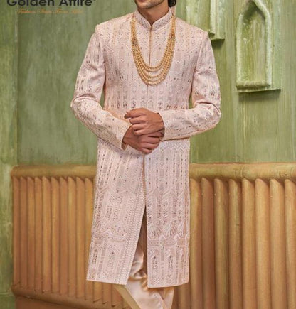 Rose Gold Sherwani, Men's Wedding Maharaja Suit
