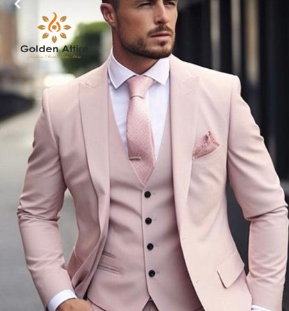 Dusty Rose 3-Piece Suit, Bespoke Wedding Groom Suit