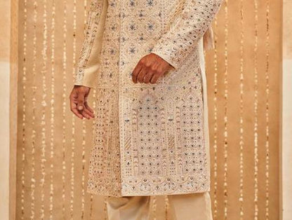 Soft Beige Groom Sherwani, Royal Wedding Outfit