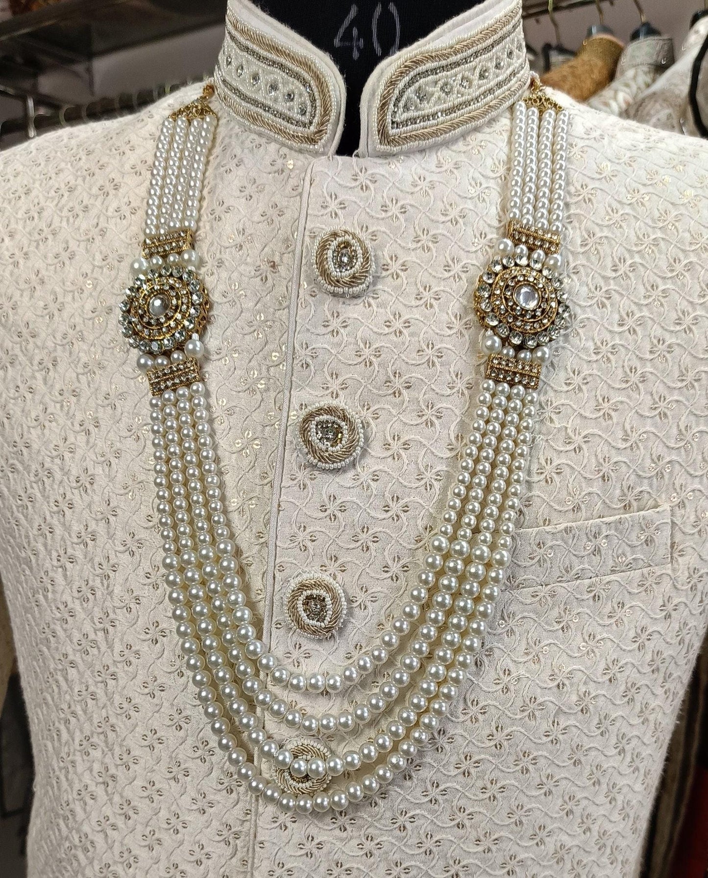 Groom Sherwani Necklace: Pearl & Stone Beaded Wedding Jewelry