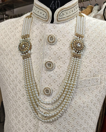 Groom Sherwani Necklace: Pearl & Stone Beaded Wedding Jewelry