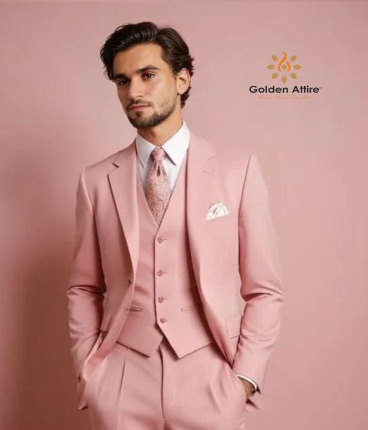 Men's Pink Suit, Slim Fit Wedding Suit, 3 Piece Suit for Men