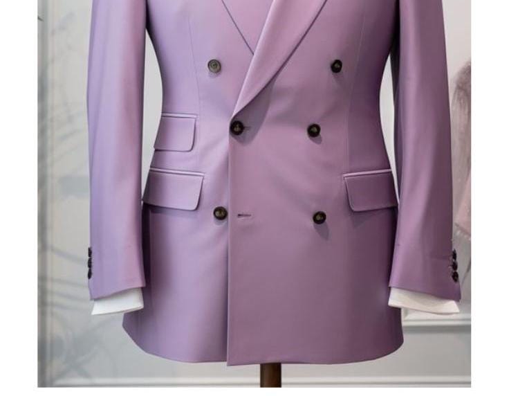 Light Purple Double Breasted Suit: Men's Wedding Groom Suit
