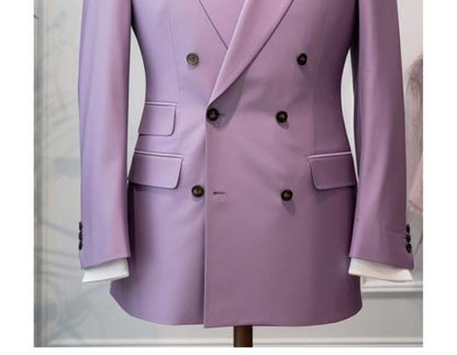 Light Purple Double Breasted Suit: Men's Wedding Groom Suit