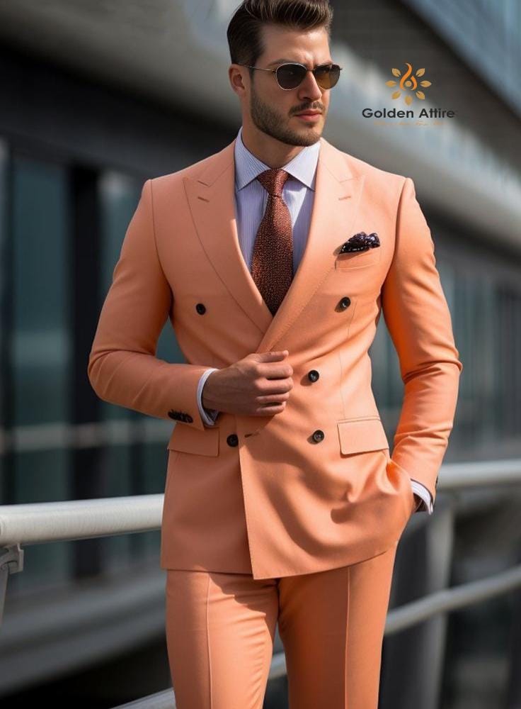 Men's Peach Double Breasted Suit - Slim Fit Two Piece Suit