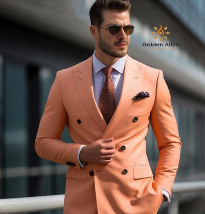 Men's Peach Double Breasted Suit - Slim Fit Two Piece Suit