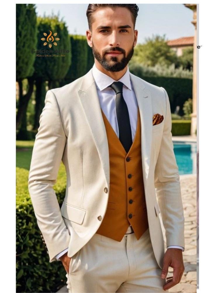 Cream 3-Piece Suit: Slim Fit Bespoke Men's Suit