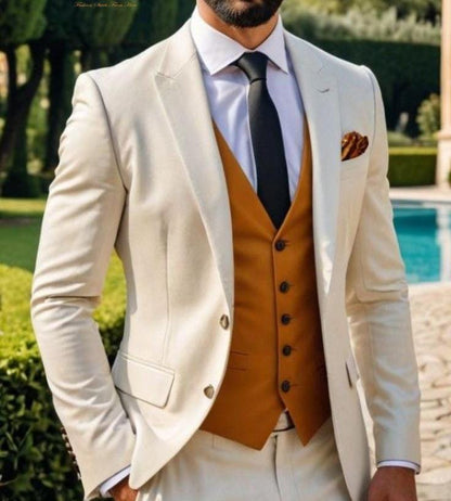 Cream 3-Piece Suit: Slim Fit Bespoke Men's Suit