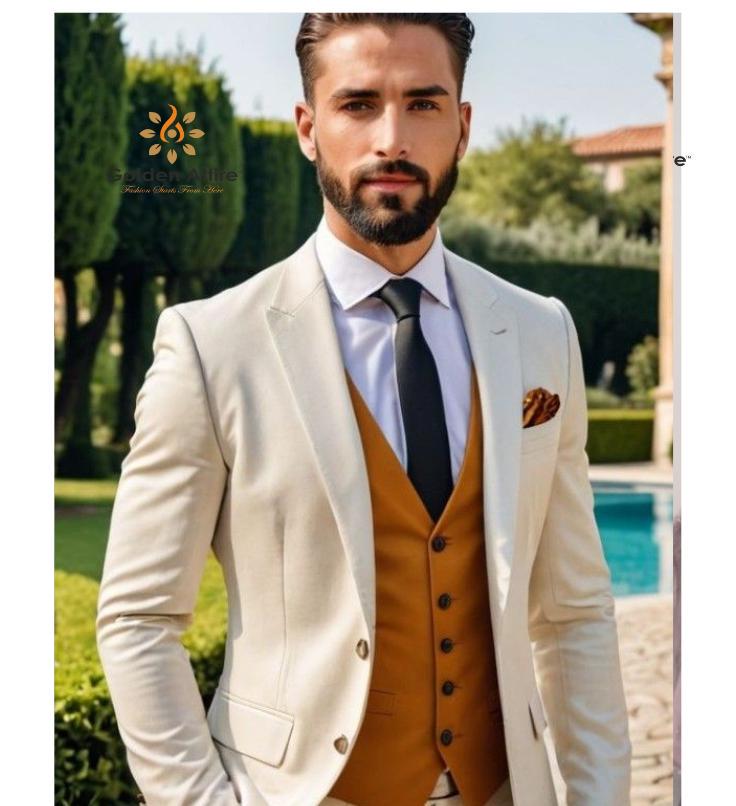 Cream 3-Piece Suit: Slim Fit Bespoke Men's Suit