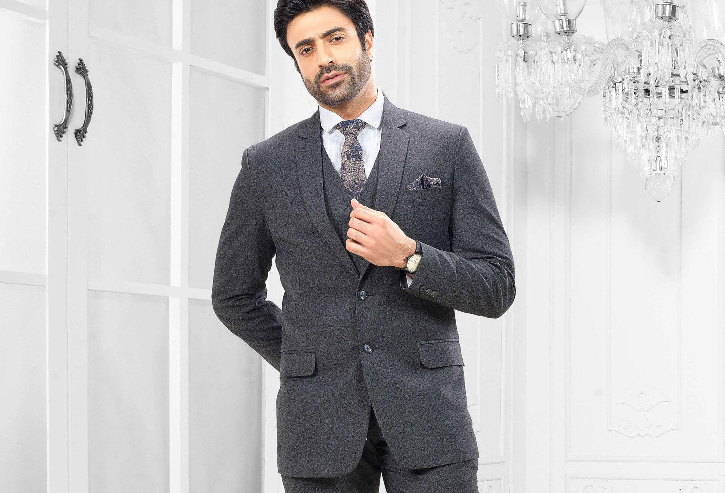 Dark Grey Three Piece Suit, Slim Fit Wedding Suit, Bespoke Suit