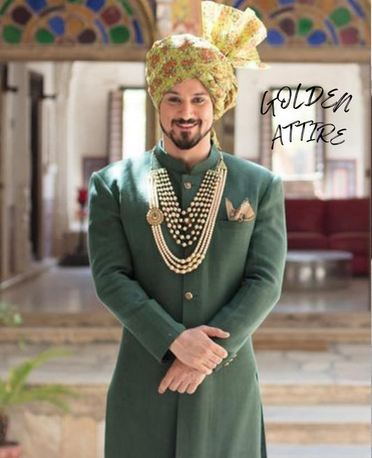 Exclusive Green Sherwani for Men: Indian Groom Wedding Dress
