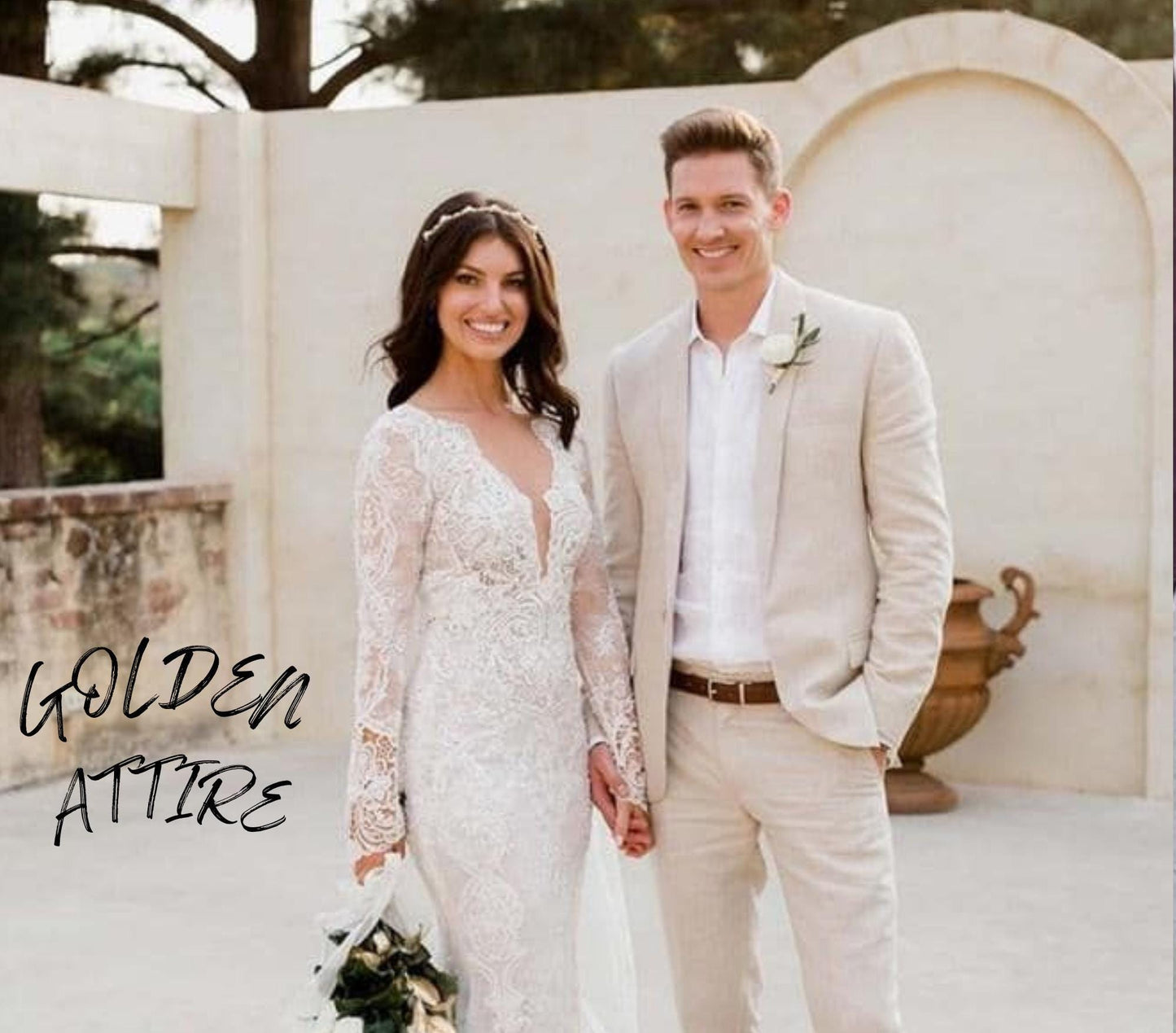 Linen Suit for Men: Cream Two-Piece Wedding Groom Attire