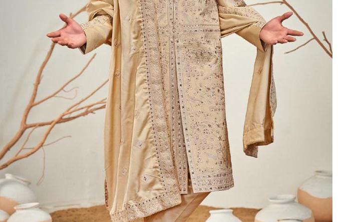Handcrafted Sherwani Set, Indian Groom Outfit