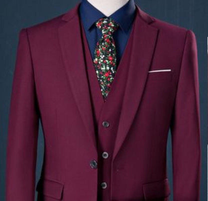 Maroon 3-Piece Suit: Slim Fit One Button Tuxedo