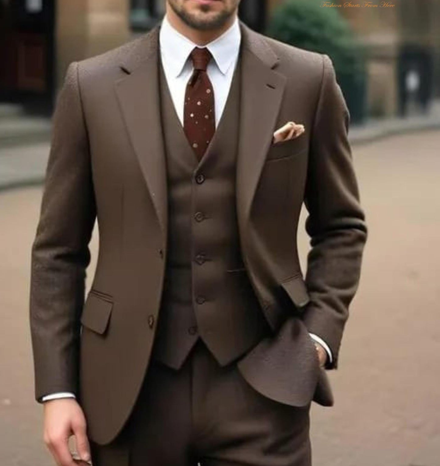 Dark Brown 3-Piece Suit: Tailored Fit Men's Wedding Groom Suit