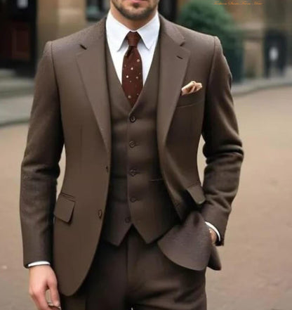 Dark Brown 3-Piece Suit: Tailored Fit Men's Wedding Groom Suit