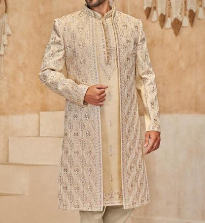 Beige Wedding Sherwani, Indian Groom Outfit, Full Set