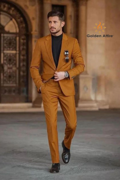 Rust Terry Rayon Two-Piece Suit: Elegant Wedding Groom Suit