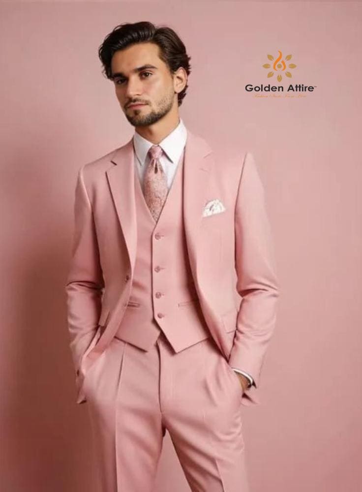 Men's Pink Suit, Slim Fit Wedding Suit, 3 Piece Suit for Men
