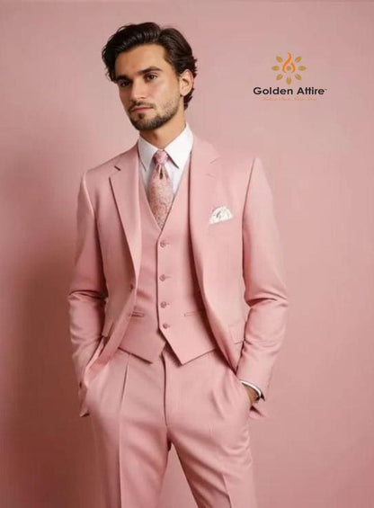 Men's Pink Suit, Slim Fit Wedding Suit, 3 Piece Suit for Men