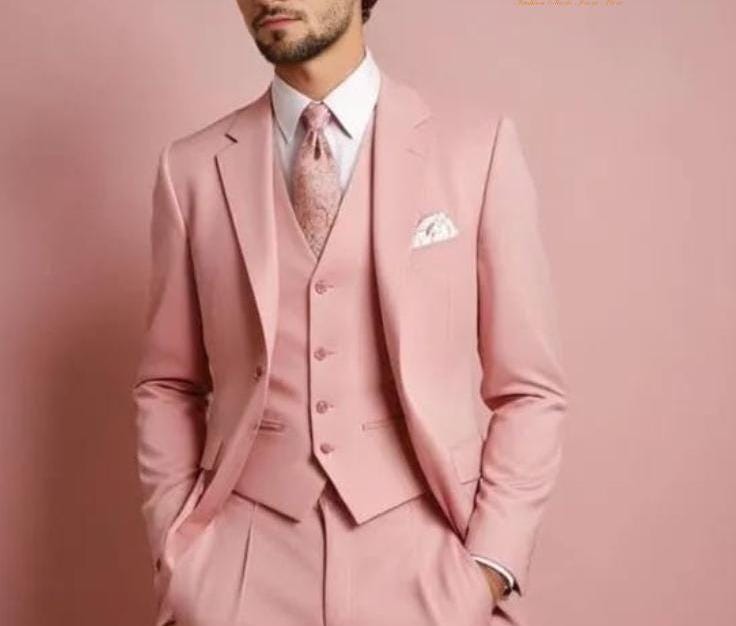 Men's Pink Suit, Slim Fit Wedding Suit, 3 Piece Suit for Men