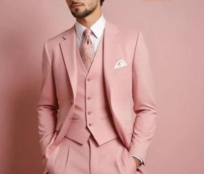 Men's Pink Suit, Slim Fit Wedding Suit, 3 Piece Suit for Men
