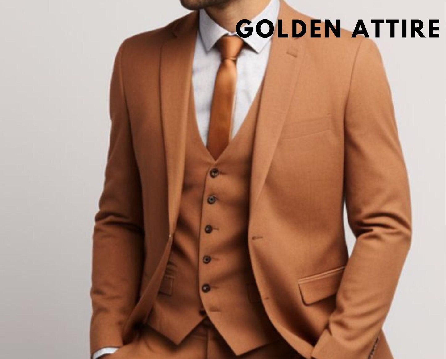 Men's Brown 3 Piece Suit: Rust Wedding Groom Tuxedo