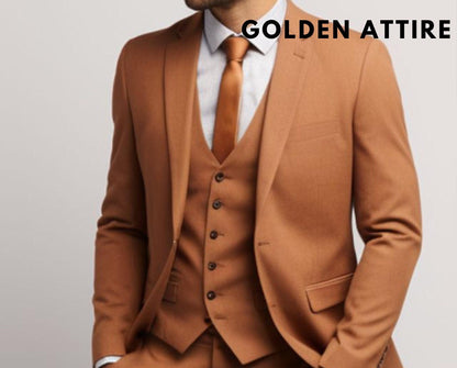 Men's Brown 3 Piece Suit: Rust Wedding Groom Tuxedo