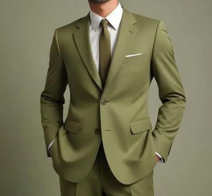 Men's Olive Green Three Piece Wedding Suit, Stylish Fit