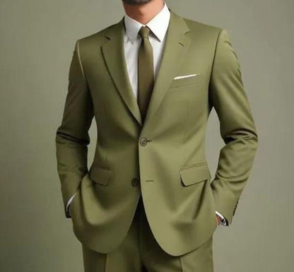 Men's Olive Green Three Piece Wedding Suit, Stylish Fit