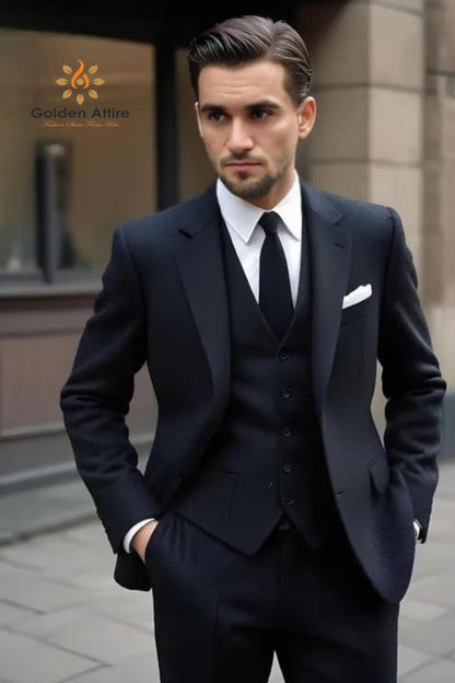 Navy Blue Three-Piece Suit: Terry Rayon Bespoke Suit