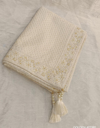 Ivory Wedding Turban & Shawl Set for Groom: Indian Sherwani Safa