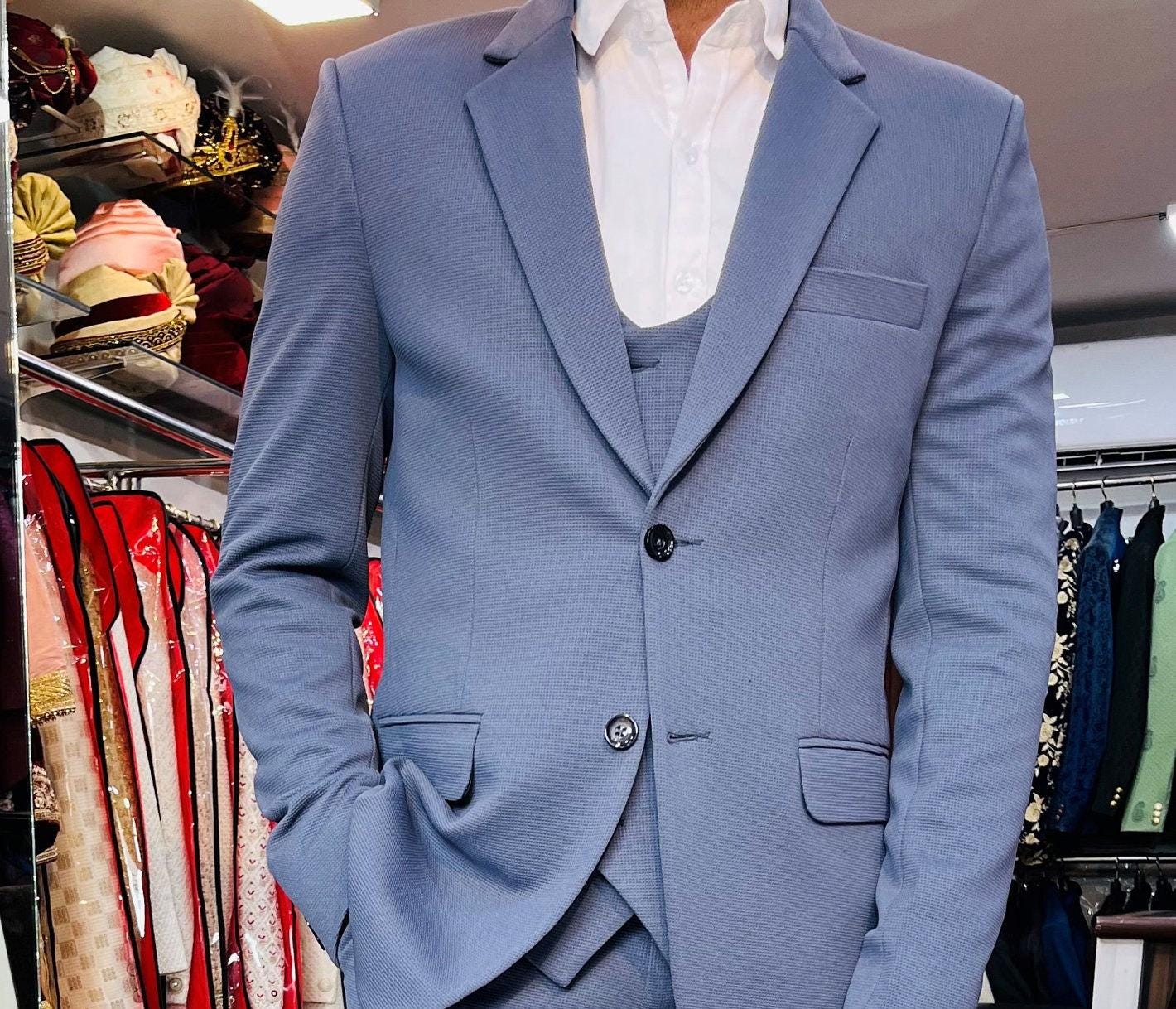 Blue 3-Piece Suit: Slim Fit Two-Button Wedding Groom Suit