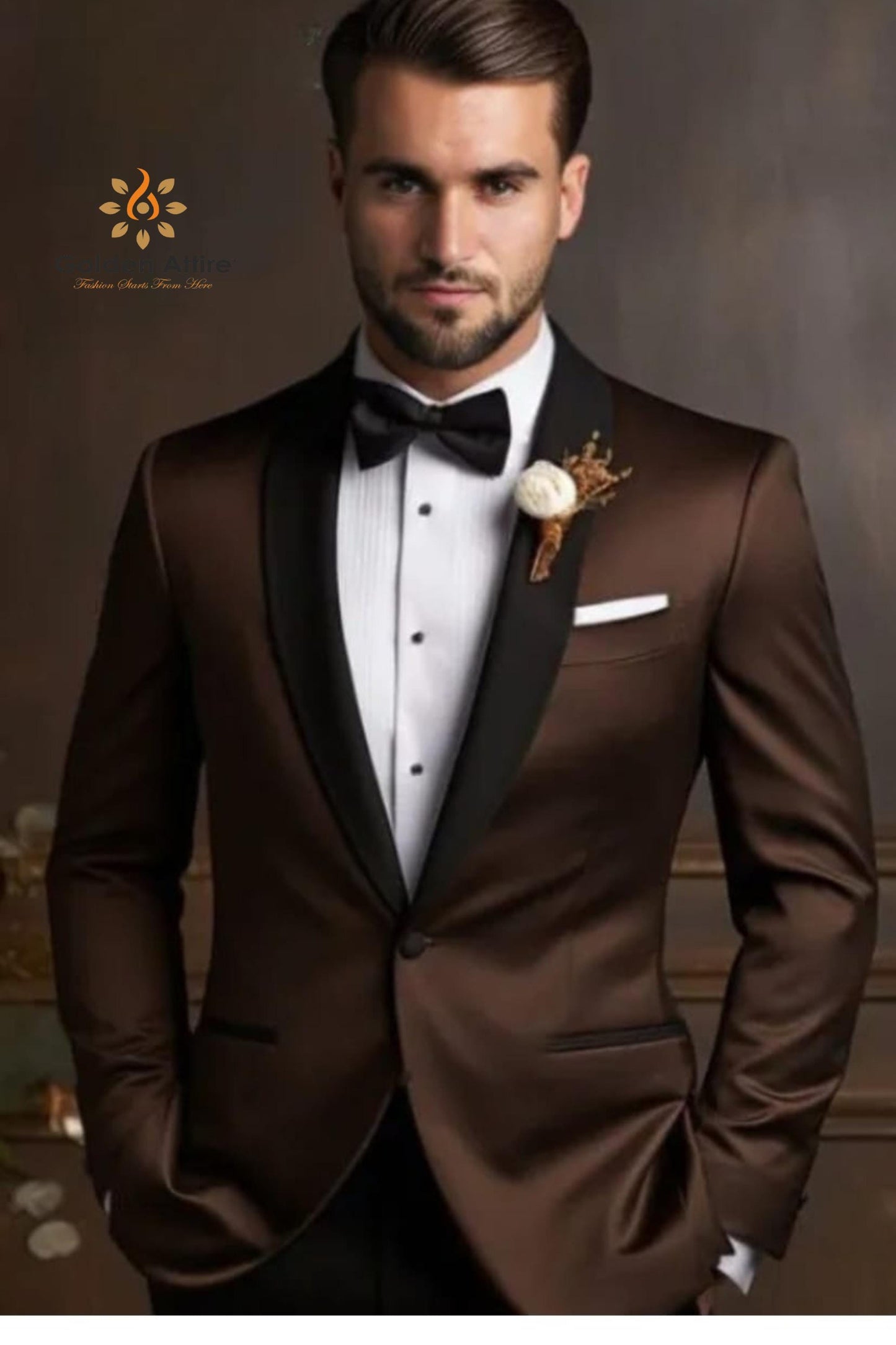 Brown Dinner Suit Black Shawl Lapel Tuxedo, Wedding Groom Suit