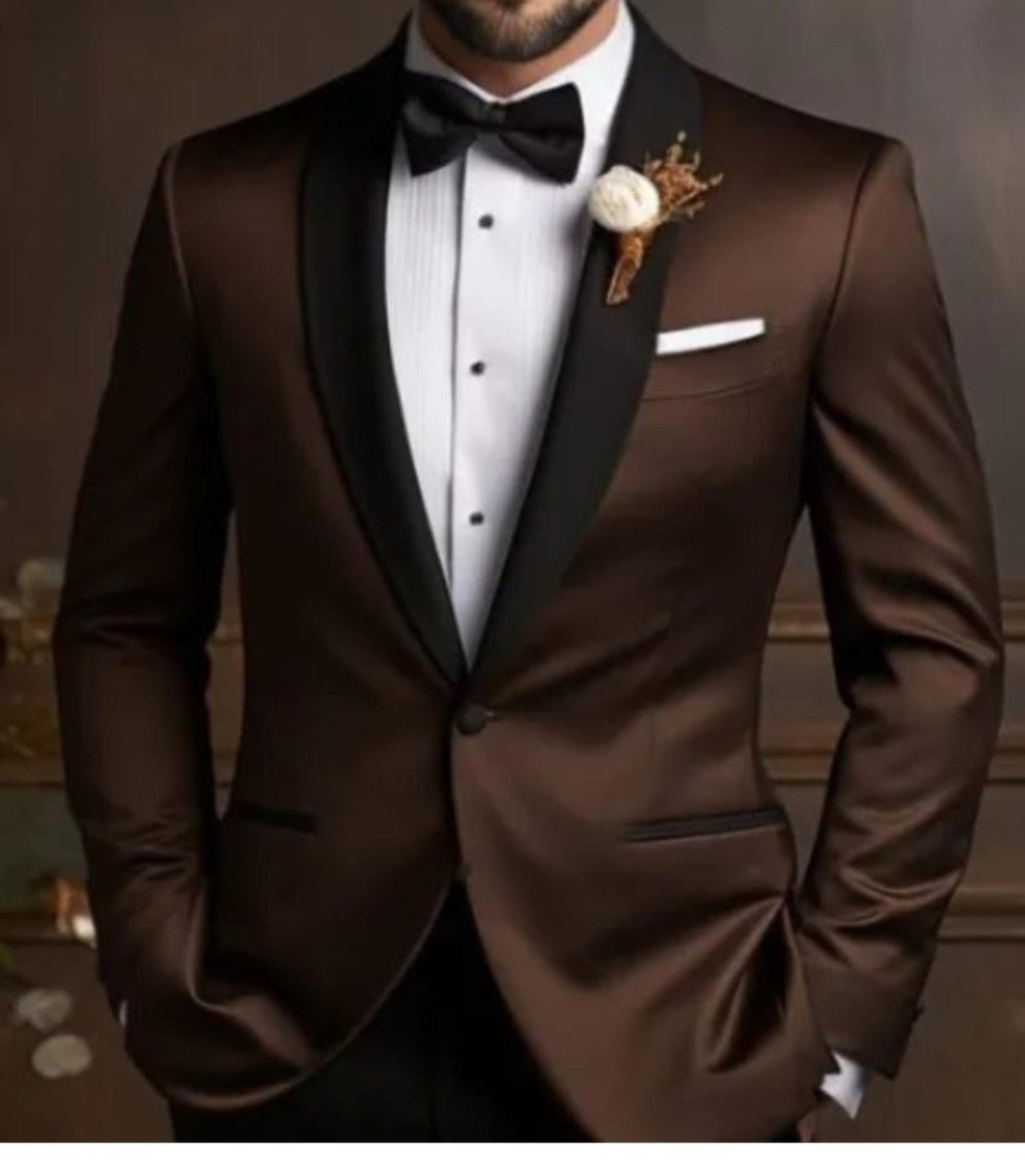 Brown Dinner Suit Black Shawl Lapel Tuxedo, Wedding Groom Suit