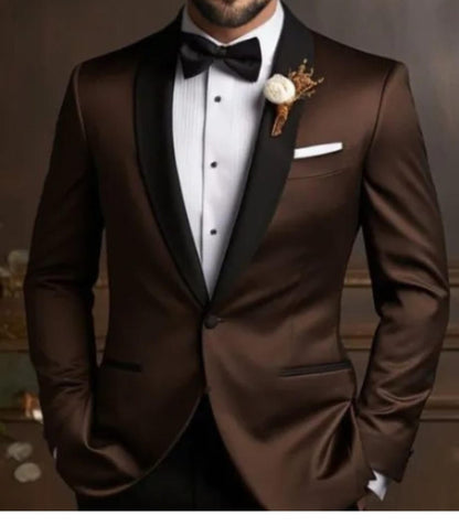Brown Dinner Suit Black Shawl Lapel Tuxedo, Wedding Groom Suit