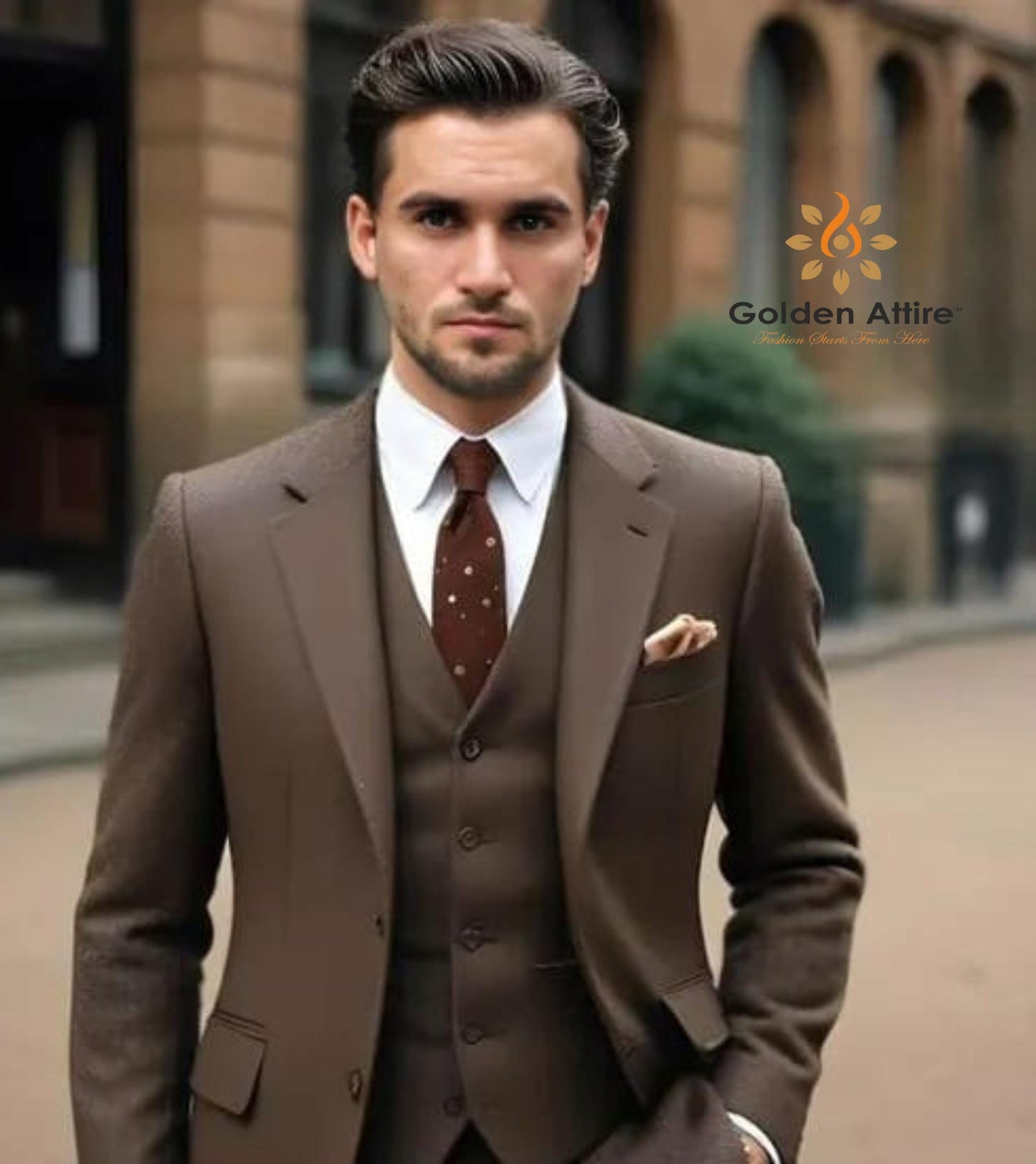 Dark Brown 3-Piece Suit: Tailored Fit Men's Wedding Groom Suit