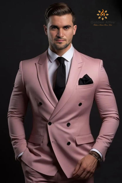 Customizable Dusty Rose Double-Breasted Suit, Terry Rayon Fabric