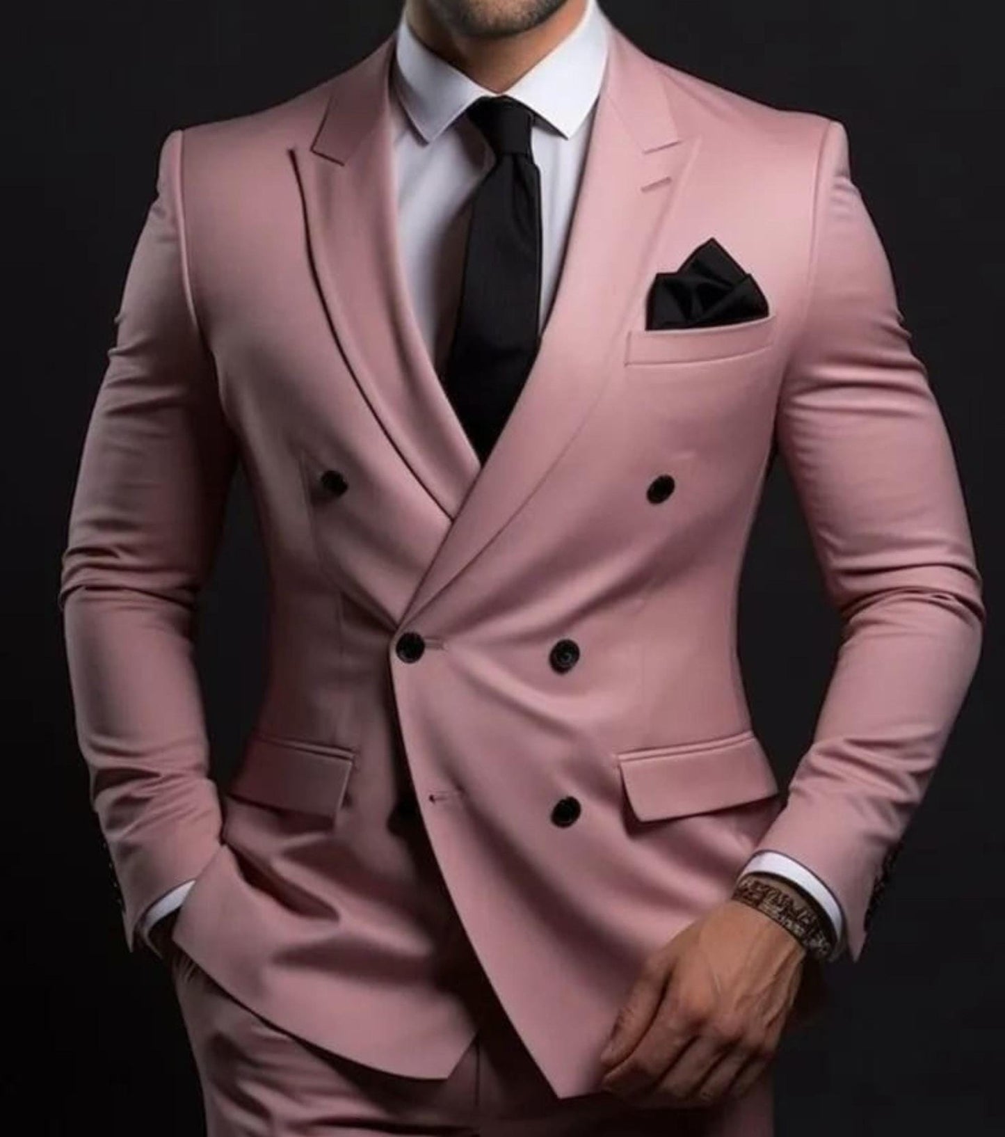 Customizable Dusty Rose Double-Breasted Suit, Terry Rayon Fabric