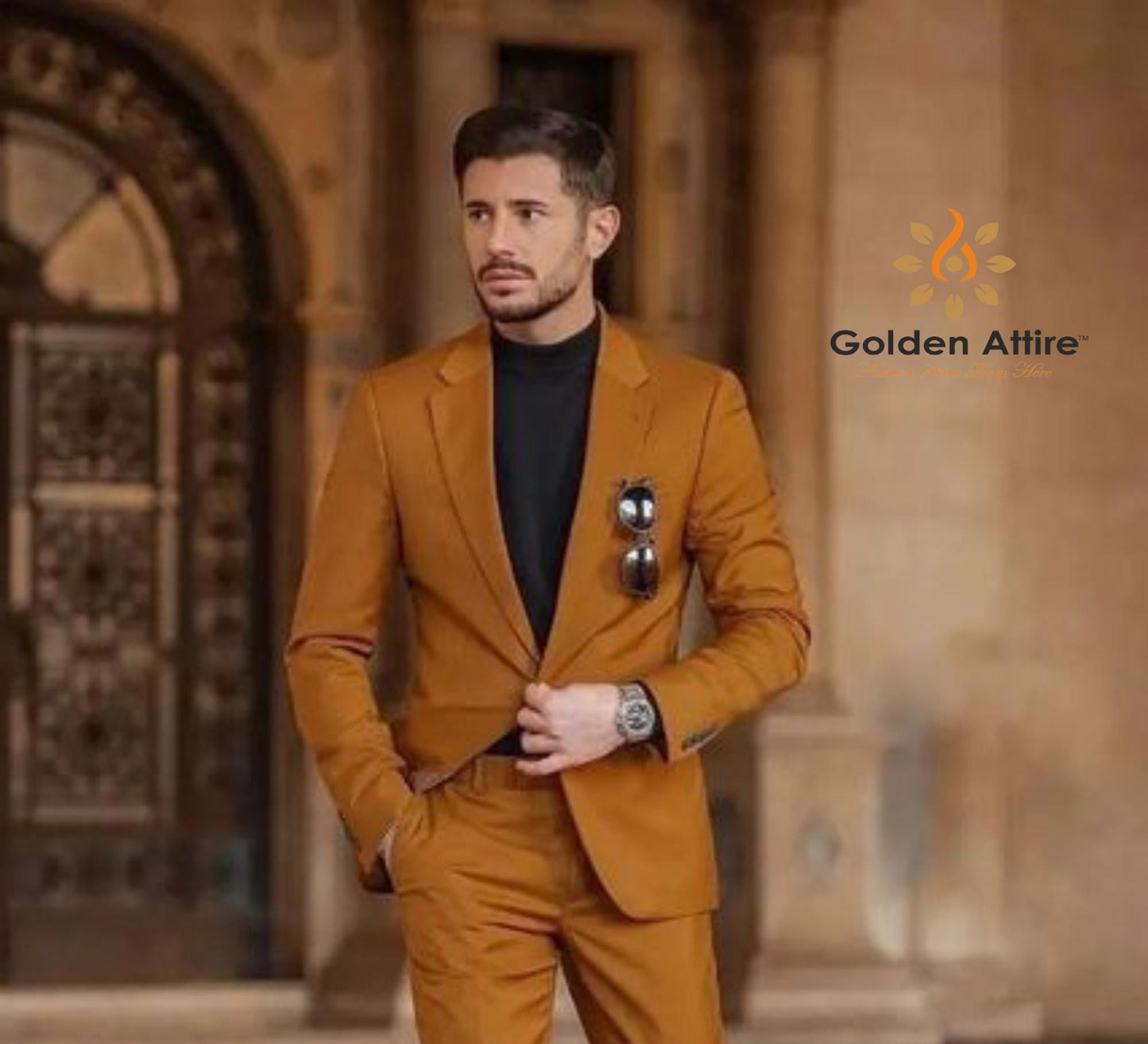 Rust Terry Rayon Two-Piece Suit: Elegant Wedding Groom Suit