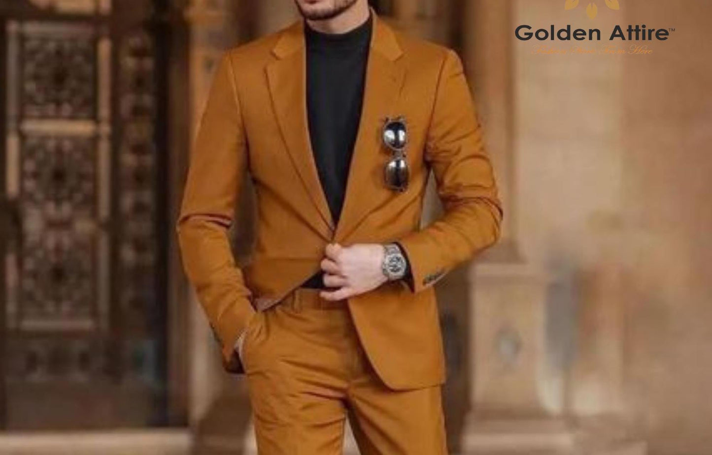 Rust Terry Rayon Two-Piece Suit: Elegant Wedding Groom Suit
